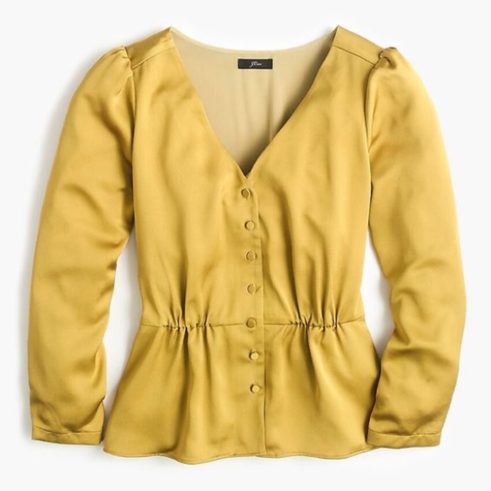 J. Crew Long Sleeve Satin Crepe Peplum Blouse in Chartreuse